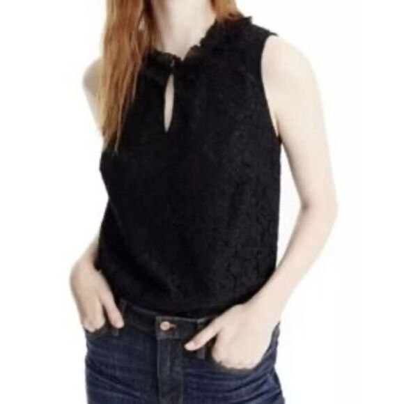 J. Crew Tops - J Crew Lace Ruffle Neck Top Size Small Black Shirt Blouse Lined H2203